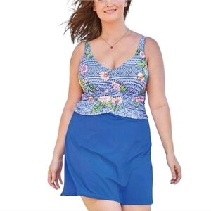 Swimsuits For All Drape Front Tank Swimdress Size 28 Mixed Print Floral Modest.